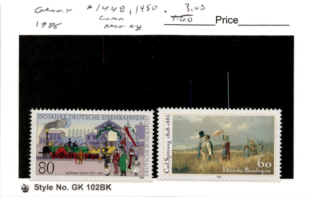 Germany, Postage Stamp, #1448, 1450 Mint NH, 1985 Carl Spitzweg (AC)