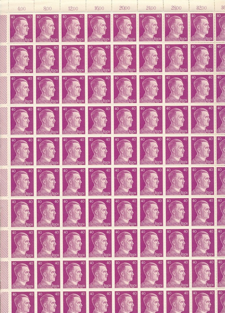 Stamp Germany 40 PF Adolf Hitler Sheet 1941 WWII 3rd Reich German MNH Faults