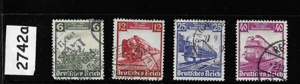 Stamp set Vintage train complete Sc 459-462 1935 Third Reich Germany #2742a