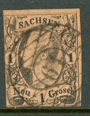 Germany States 1855 Saxony 1 ngr Black/Rose Scott #10 VFU L52