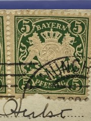 1908 Germany Bayern Munich Festsaal Postcard to San Francisco, CA stamp error ?