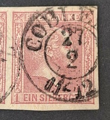 German State Prussia 1858 1 Sbg Rose Red Imperf scarce Pair of Stamps