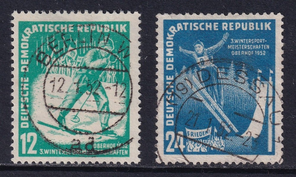 EAST GERMANY 1952 Winter Sports set of 2 SG E55-E56 Used (CV £11)