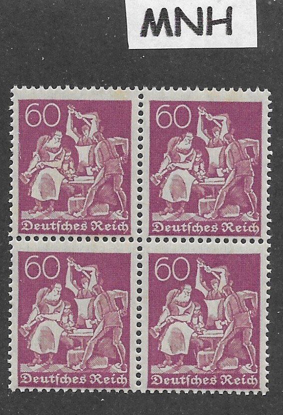 MNH stamp block PF60 Scott #144 Iron worker Weimar German Republic 1921