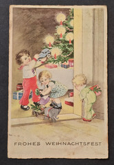 WW2 German Third Reich Christmas Greetings Postcard Kinder Tree Toys