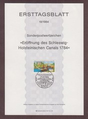 Ersttagsblatt 19/1984. Eroffnung des Schleswig-Holsteinischen Canal 1784.