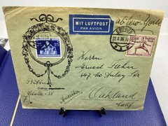 1936 Germany Koln, Bahnpostamt 10, Airmail, Highly likely Zeppelin carried/ USA