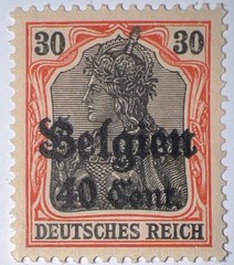 Travelstamps: Germany Offices in Belgium Stamps 30pf w/ 40c OP MOGH Wmk