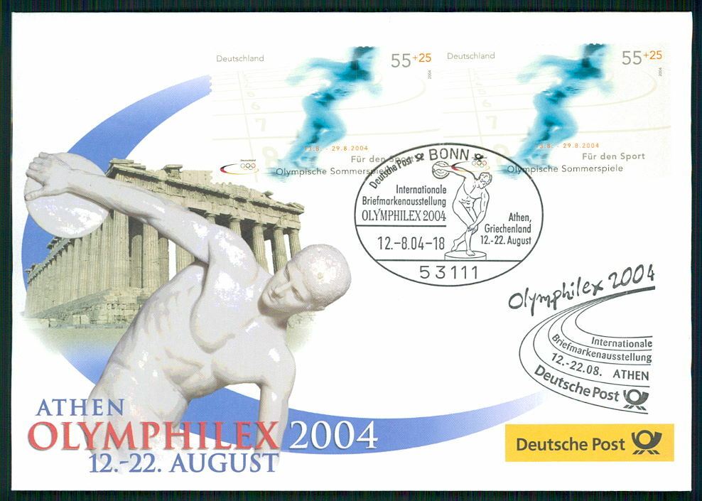 GERMANY EXHIBITION-COVER 2004 GREECE ATHEN OLYMPHILEX OLYMPICS DISCUS m3248