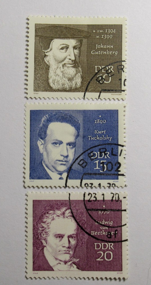 Germany DDR Stamps Sc 1167-69 Gutenberg Tucholsky Beethoven 1970 Set of 3 OG