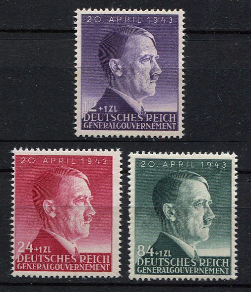 Generalgouvernement WW II : Hitler Birthday set from 1943 – mint