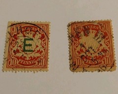 1888-1908 2- Germany Stamps. Bayern, Bavaria. 10 Pf. 1 W/ Overprint. NG.