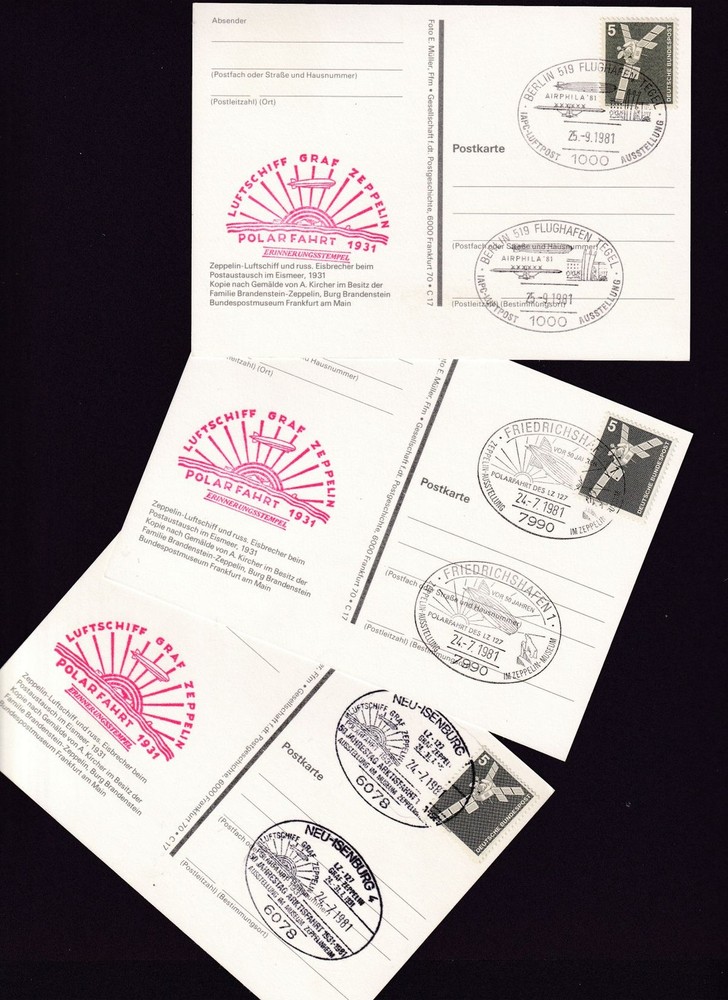 1981 Germany Graf Zeppelin Polar Flight 50th Anniv Cards Set of 3 Event Cancels
