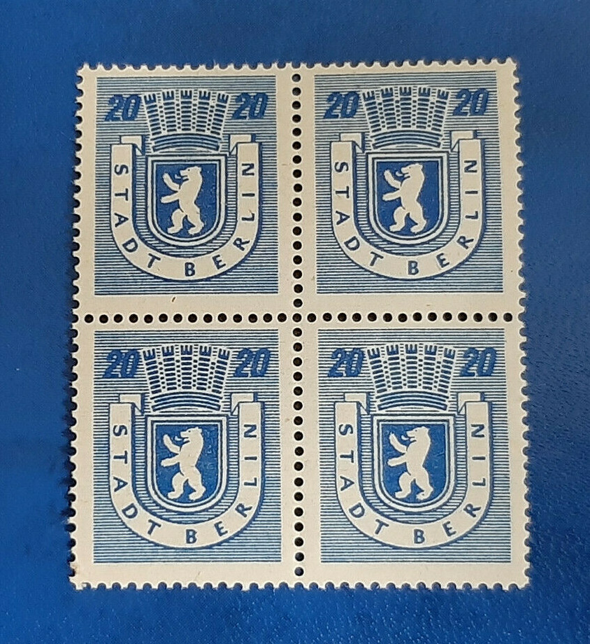 Germany Stamps Allied Occupation Berlin 4x 20 Pfennig Block SBZ Mi. Nr. 6 (19756