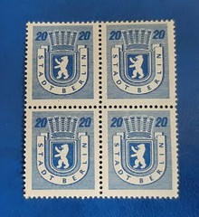 Germany Stamps Allied Occupation Berlin 4x 20 Pfennig Block SBZ Mi. Nr. 6 (19756