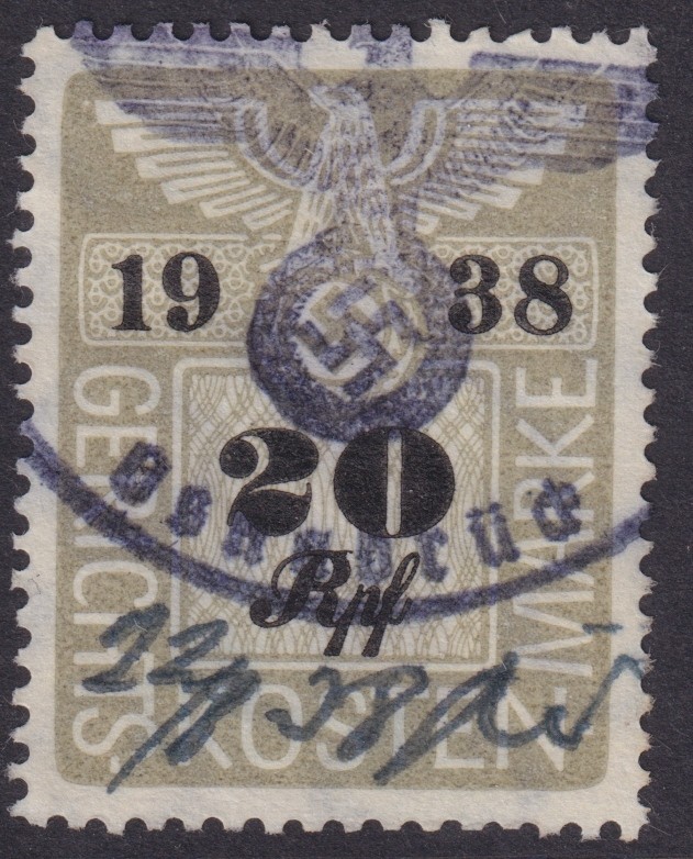 Stamp Germany Poland Revenue WWII Court Document Fee 1938 20 RPF Used