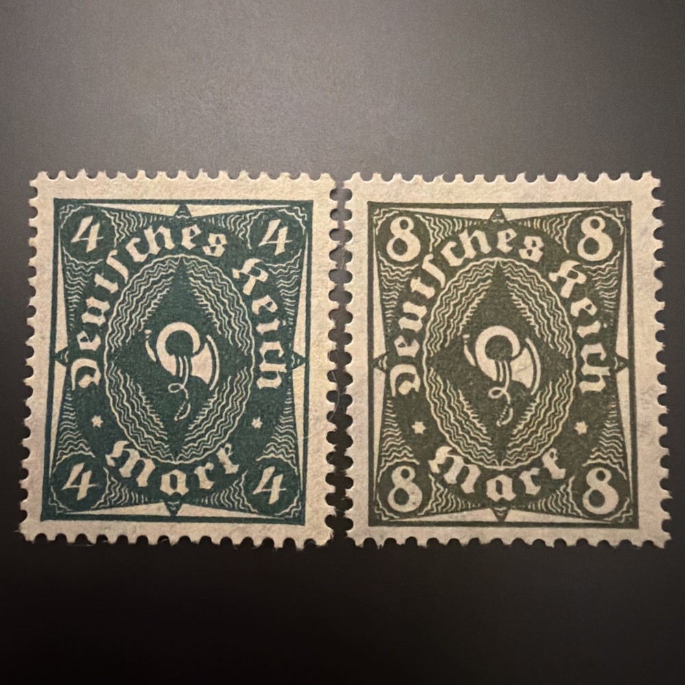 Deutsches Reich 4 Mark & 8 Mark Posthorn Definitive Pair – MNH