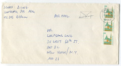 commercial airmail cover mailed from Berlin, Germany to New York, USA, dated 199