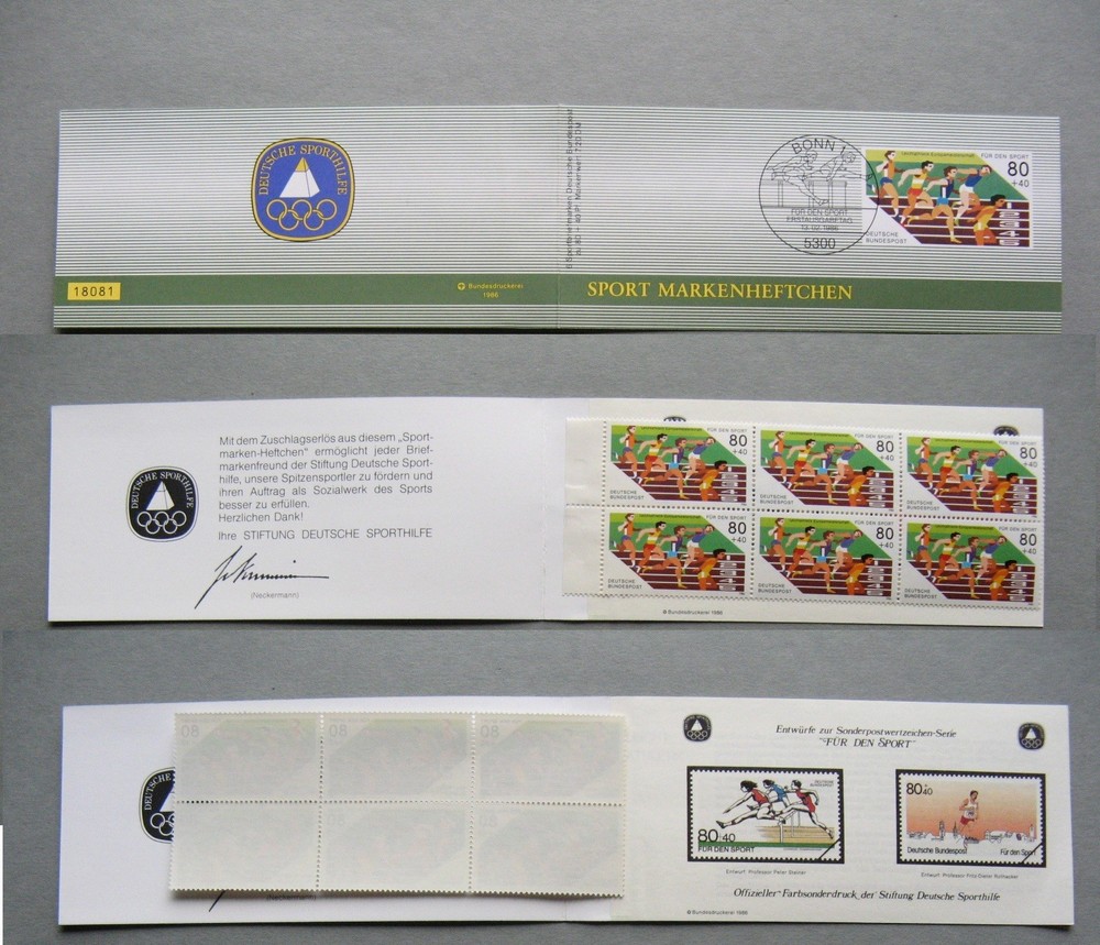 GERMANY BRD, privat booklet 1986 MNH, sportmarken athletics + non-postal S/S