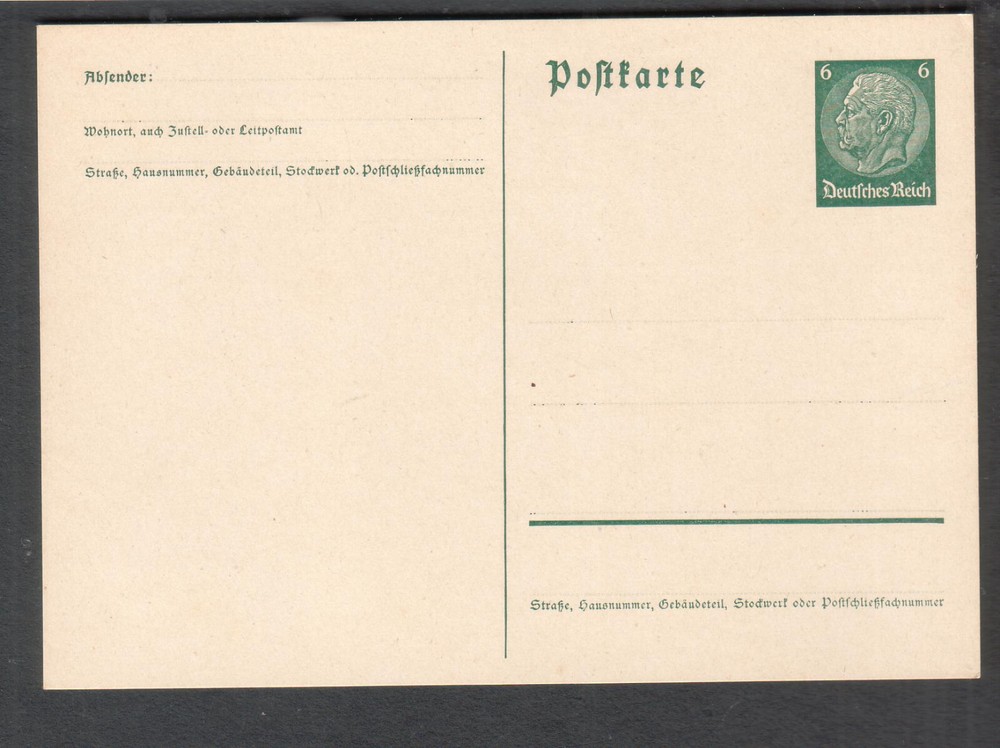 Germany unmailed 6pf von Hindenburg postal card