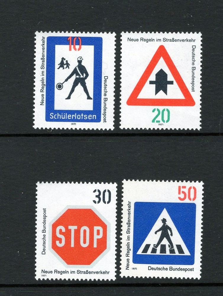 Germany 1971 TRAFFIC SIGNS STOP SIGN SCHOOL CROSSING SC 1055-1058 MNH STAMP