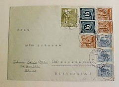 GERMAN PEACE DOVE 1M WITH 8 OTHER STAMPS 10x RATE TO GERMAN 12-7-48