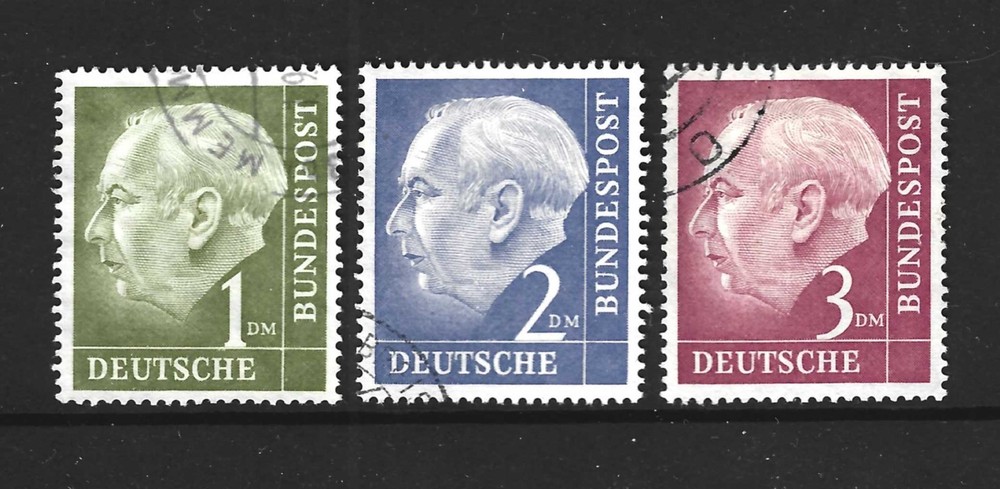 GERMANY – 1954 – HEUSS HEAD HI-VALUE DEFINITIVES – Sc # 719-721 – 3 DIFF – USED