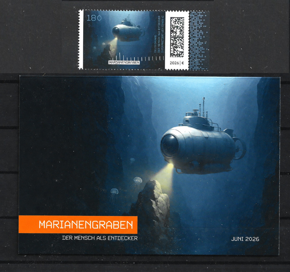 Germany 2026 Humans as Explorers Mariana Trench Orange Booklet + Stamp MNH