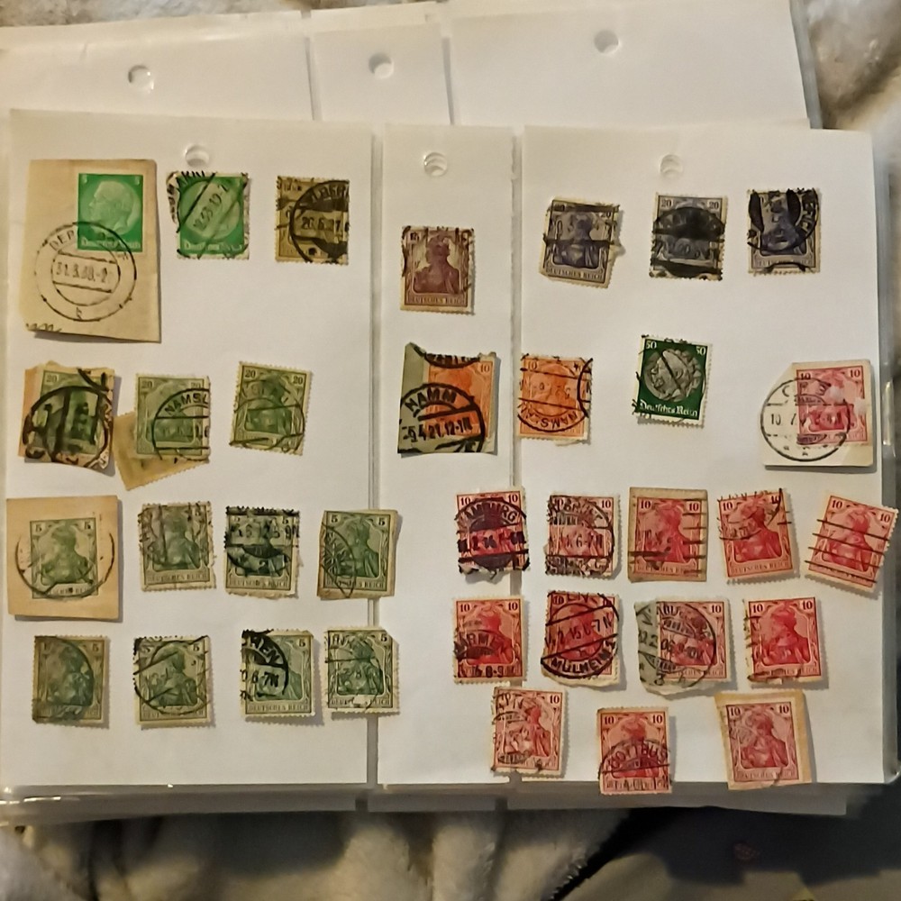 34 Germany Deutsches Reich Used Germania Postage Stamp Lot Handstamped 5-60 Pf