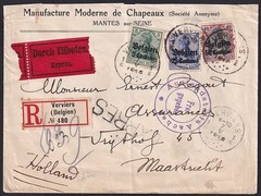 Belgium German Occupation WW1 1915 registered Express cover Verviers to Holland