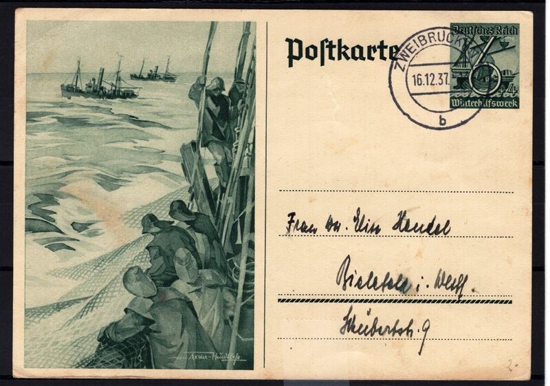 Germany Reich 1937 postal card boats , ships