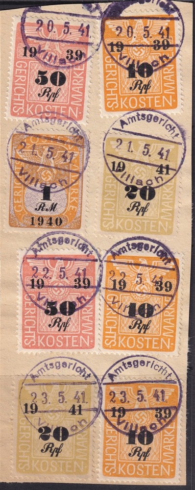 Lot Stamp Germany Poland Revenue WWII 1941 Court Document Fee Strip U 1