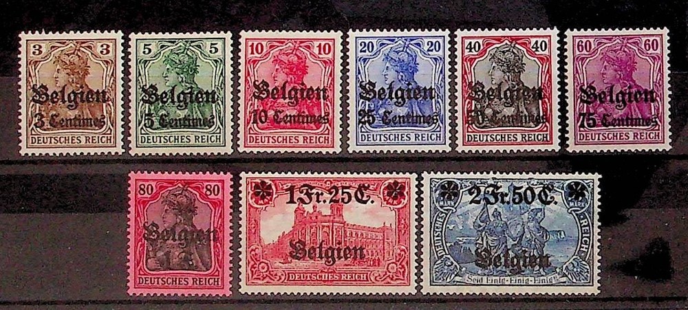 GERMAN OCCUPATION Sc N1-9 LH ISSUE OF 1914 – WWI SET – (FJ26)