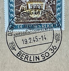 Berlin February 19, 1945 cancel – Final Weeks of WWII. 1943 “Tag der Briefmarke”