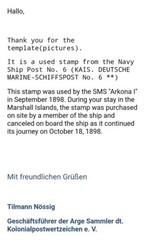 Marshall Islands 1898 Reichpost 10 Pf RRR Ships Marine Cancel