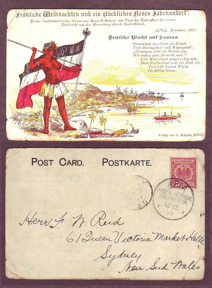 APIA to AUSTRALIA – GERMANY in SAMOA 1899 MERRY CHRISTMAS & HAPPY NEW YEAR PC !!