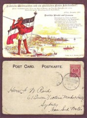 APIA to AUSTRALIA – GERMANY in SAMOA 1899 MERRY CHRISTMAS & HAPPY NEW YEAR PC !!