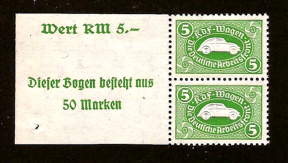 2 1938 Nazi Germany embossed VW Volkswagen 3rd Reich savings stamps MNH RARE J