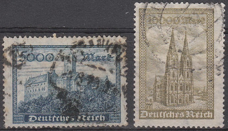 Stamp Germany Reich Mi 261-2 Sc 237-8 1923 Set Cologne Cathedral Wartburg Used