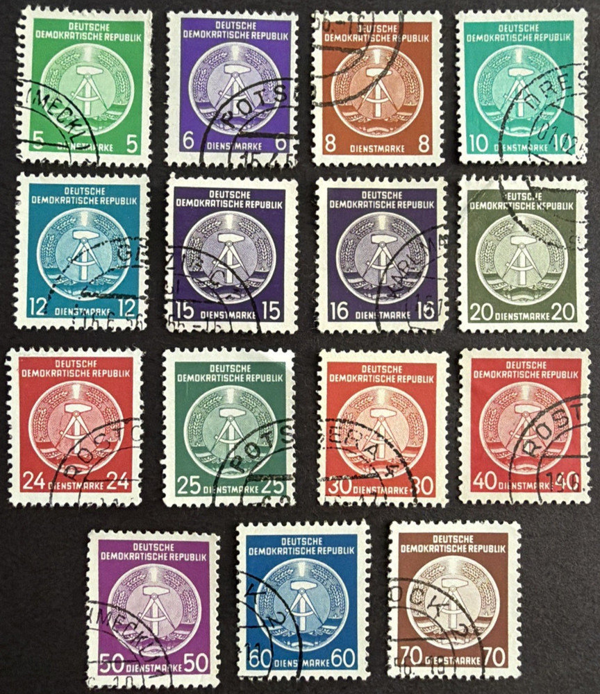 Germany DDR 1954 Sc #O1-O12, O14-O16 Lot of 15 Precancel Official Stamps
