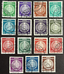Germany DDR 1954 Sc #O1-O12, O14-O16 Lot of 15 Precancel Official Stamps