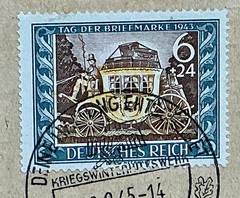 Berlin February 19, 1945 cancel – Final Weeks of WWII. 1943 “Tag der Briefmarke”