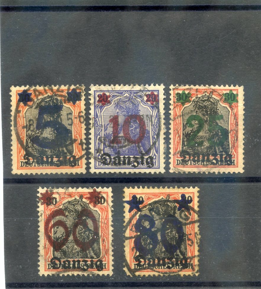 DANZIG Sc 19-23(MI 16-20)F-VF USED 1920 SURCHARGE SET $36
