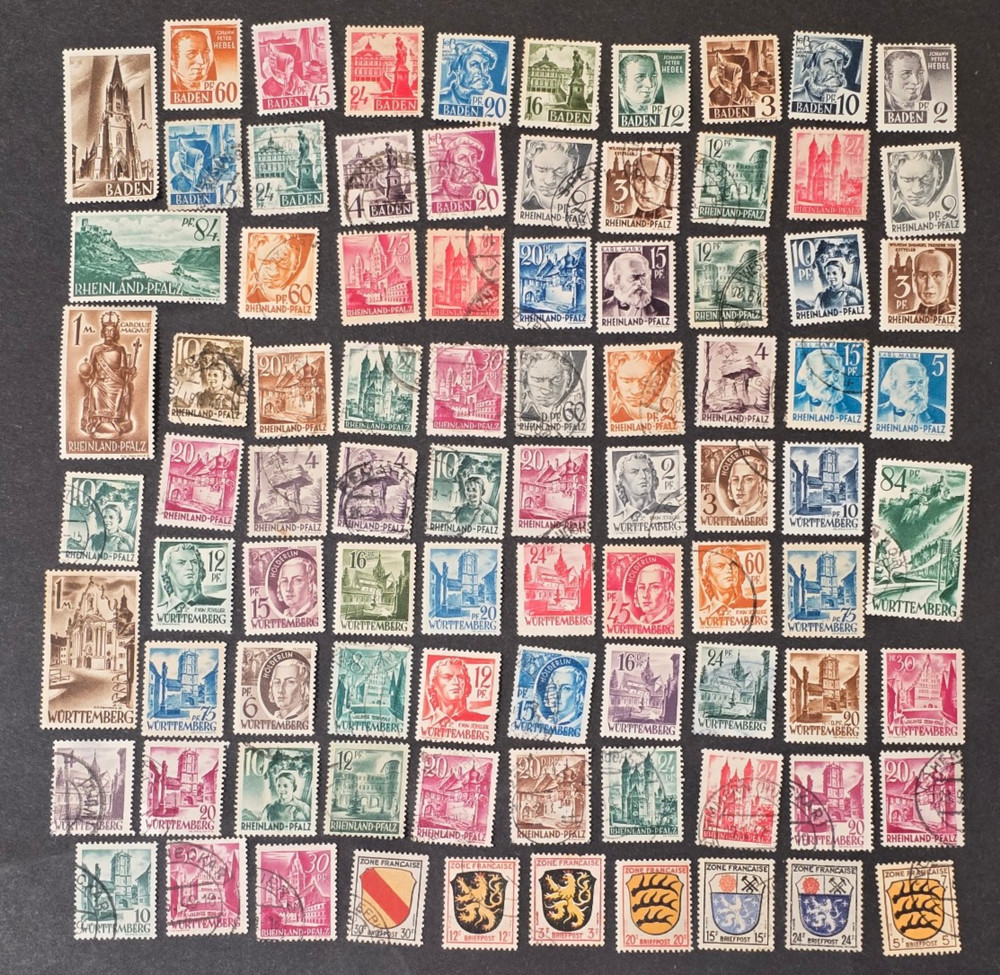Post WWII German Baden Rheinland-Pfalz Württemberg French Zone Stamp Lot