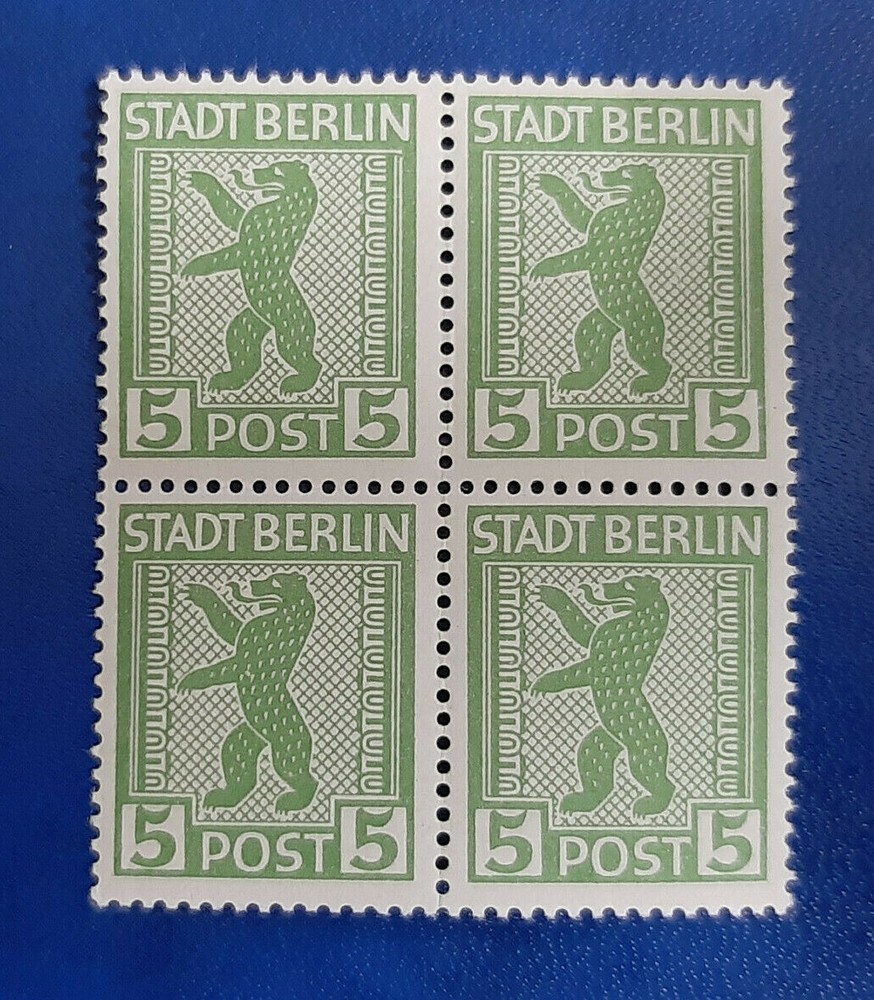 Germany Stamps Allied Occupation Berlin 4x 5 Pfennig Block SBZ Mi. Nr. 1 (19746)