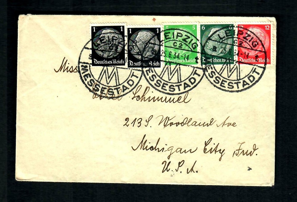 GR1 Cover Germany to U.S.A. Hindenberg 3 PM Leipzig Messestadt 1934, 1-12 pf