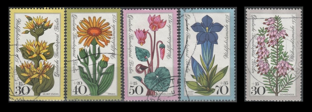 Berlin 9NB119-123 Flowers & Christmas Semi postals (5 USED Stamps, 1975)