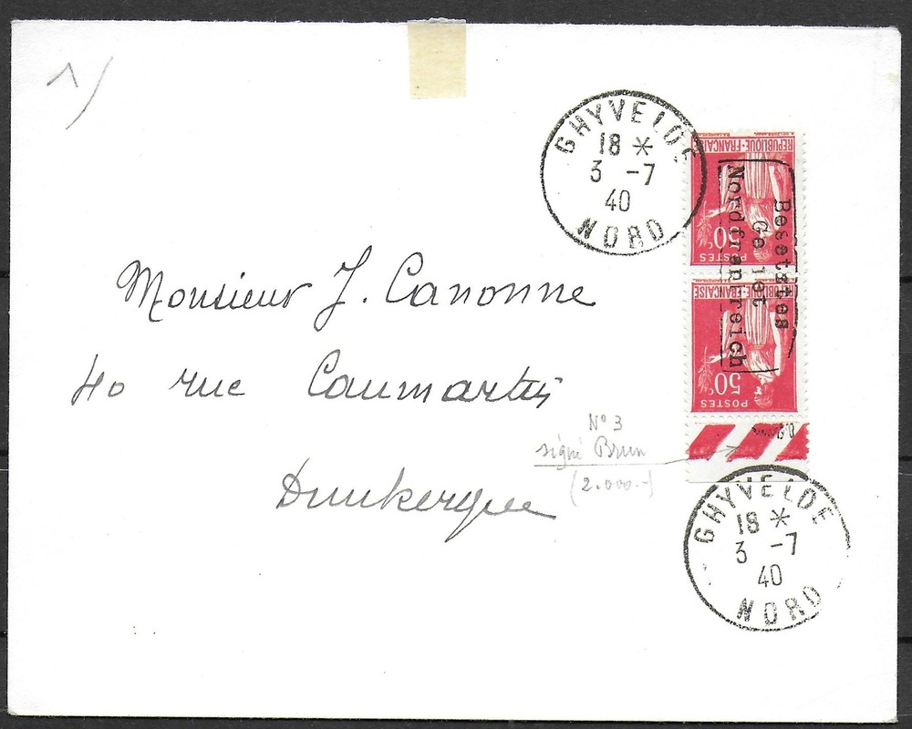German Occupation Dünkirchen 1940 MI 2 on cover signed Brun VF
