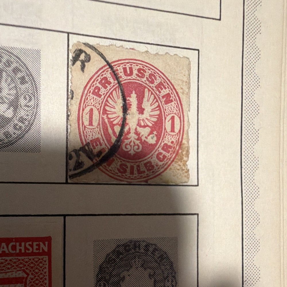 Prussia 1 SGR Red National Emblems Used Postage Stamp Handstamped Uncertified