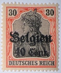 Travelstamps: Germany Offices in Belgium Stamps 30pf w/ 40c OP MOGH Wmk